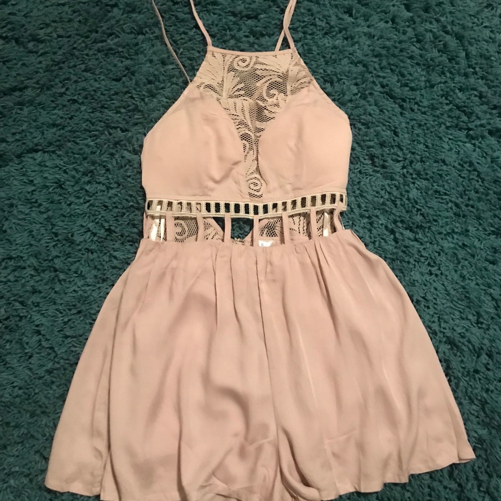 Angel Biba tan romper with cut out waist